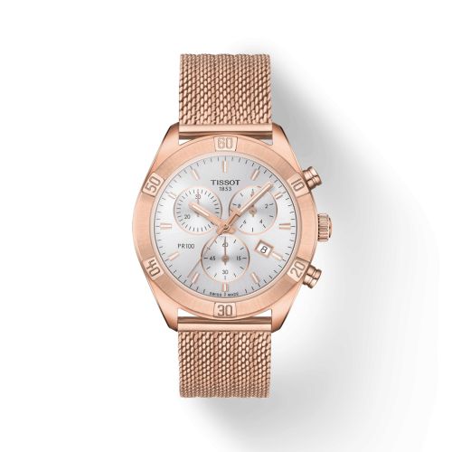 Tissot PR 100 Sport Chic Chronograph 38 Rose Gold PVD / Silver / Bracelet